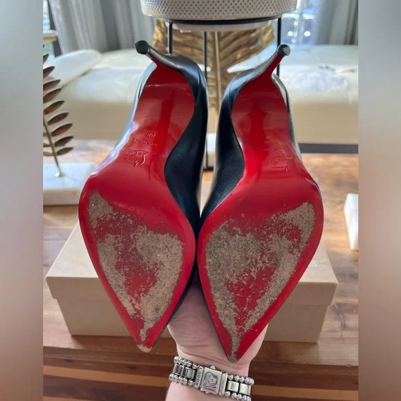 Christian Louboutin Black Pigalle Follies 100mm Leather Pumps - size 38 - Picture 4 of 10